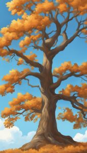 Orange oak tree background wallpaper illustration 1