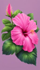 Pink Hibiscus Flower background aesthetic wallpaper illustration 1