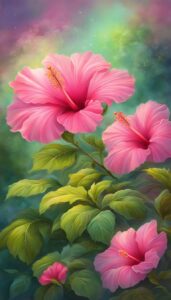 Pink Hibiscus Flower background aesthetic wallpaper illustration 2