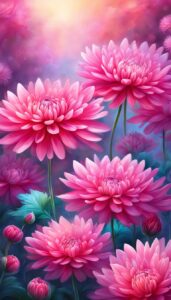 Pink Mum Chrysanthemum flower background aesthetic wallpaper illustration 3