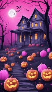 Pink and Black Halloween Decoration Aesthetic Background Illustration Wallpaper 1