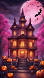 Pink and Black Halloween Decoration Aesthetic Background Illustration Wallpaper 2