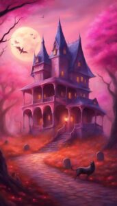 Pink and Black Halloween Decoration Aesthetic Background Illustration Wallpaper 3