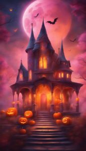 Pink and Orange Halloween Decoration Aesthetic Background Illustration Wallpaper 1