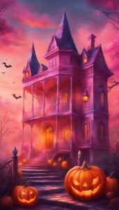 Pink and Orange Halloween Decoration Aesthetic Background Illustration Wallpaper 2