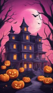 Pink and Orange Halloween Decoration Aesthetic Background Illustration Wallpaper 3