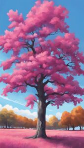 Pink oak tree background wallpaper illustration 1