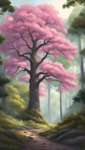 Pink oak tree background wallpaper illustration 2