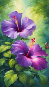 Purple Hibiscus Flower background aesthetic wallpaper illustration 1