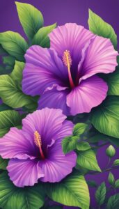 Purple Hibiscus Flower background aesthetic wallpaper illustration 2