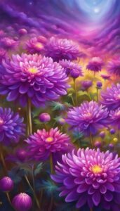 Purple Mum Chrysanthemum flower background aesthetic wallpaper illustration 3