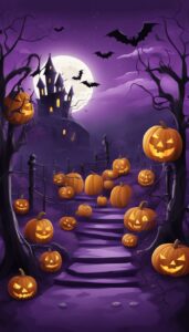 Purple and Black Halloween Decoration Aesthetic Background Illustration Wallpaper 1