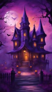 Purple and Black Halloween Decoration Aesthetic Background Illustration Wallpaper 2