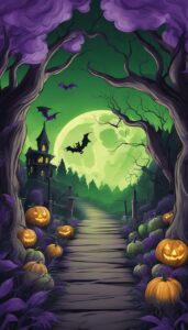 Purple and Green Halloween Decoration Aesthetic Background Illustration Wallpaper 1