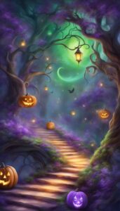 Purple and Green Halloween Decoration Aesthetic Background Illustration Wallpaper 3