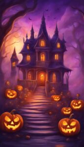 Purple and Orange Halloween Decoration Aesthetic Background Illustration Wallpaper 2