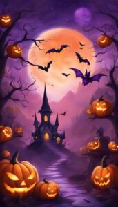 Purple and Orange Halloween Decoration Aesthetic Background Illustration Wallpaper 3