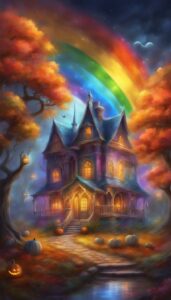 Rainbow Halloween Decoration Aesthetic Background Illustration Wallpaper 1