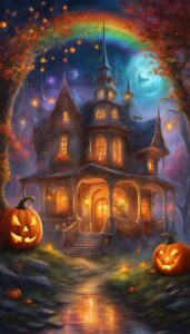 Rainbow Halloween Decoration Aesthetic Background Illustration Wallpaper 2