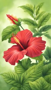 Red Hibiscus Flower background aesthetic wallpaper illustration 1