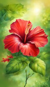 Red Hibiscus Flower background aesthetic wallpaper illustration 2