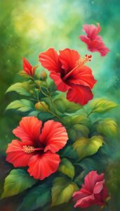 Red Hibiscus Flower background aesthetic wallpaper illustration 3