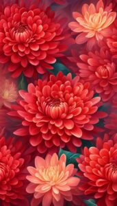 Red Mum Chrysanthemum flower background aesthetic wallpaper illustration 2