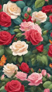 Red Romantic Flowers aesthetic wallpaper background illustration 2