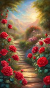 Red Romantic Flowers aesthetic wallpaper background illustration 4