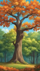 Red oak tree background wallpaper illustration 1