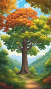 Red oak tree background wallpaper illustration 2