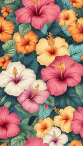 Vintage Hibiscus Flower background aesthetic wallpaper illustration 1