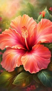 Vintage Hibiscus Flower background aesthetic wallpaper illustration 2