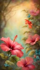 Vintage Hibiscus Flower background aesthetic wallpaper illustration 3