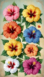 Vintage Hibiscus Flower background aesthetic wallpaper illustration 6