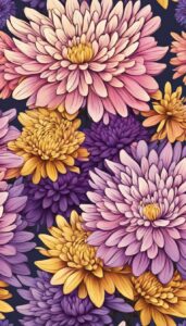 Vintage Mum Chrysanthemum flower background aesthetic wallpaper illustration 1