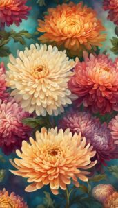 Vintage Mum Chrysanthemum flower background aesthetic wallpaper illustration 2