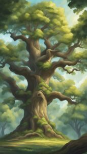 Vintage oak tree background wallpaper illustration 1