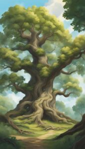 Vintage oak tree background wallpaper illustration 2