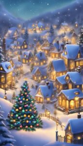 Watercolor Art Christmas Village background 1