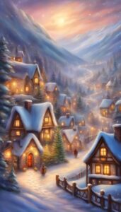 Watercolor Art Christmas Village background 2