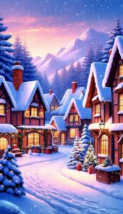 Watercolor Art Christmas Village background 3