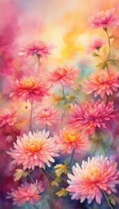 Watercolor Art Mum Chrysanthemum flower background aesthetic wallpaper illustration 3