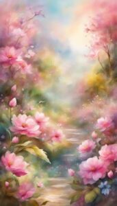 Watercolor Art Pink Flowers background wallpaper illustration 2