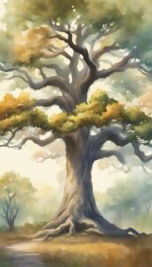 Watercolor Art oak tree background wallpaper illustration 1