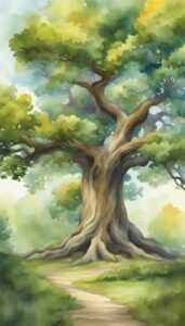 Watercolor Art oak tree background wallpaper illustration 2