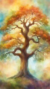 Watercolor Art oak tree background wallpaper illustration 3