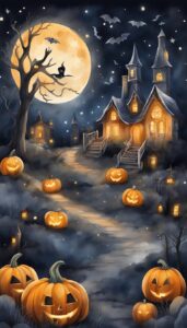 Watercolor Halloween Decoration Aesthetic Background Illustration Wallpaper 3