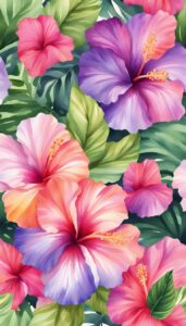 Watercolor Hibiscus Flower background aesthetic wallpaper illustration 1