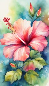 Watercolor Hibiscus Flower background aesthetic wallpaper illustration 2